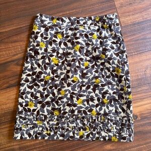 Boden Cord Fancy Hem Skirt 2 R Tan Brown Yellow Floral
